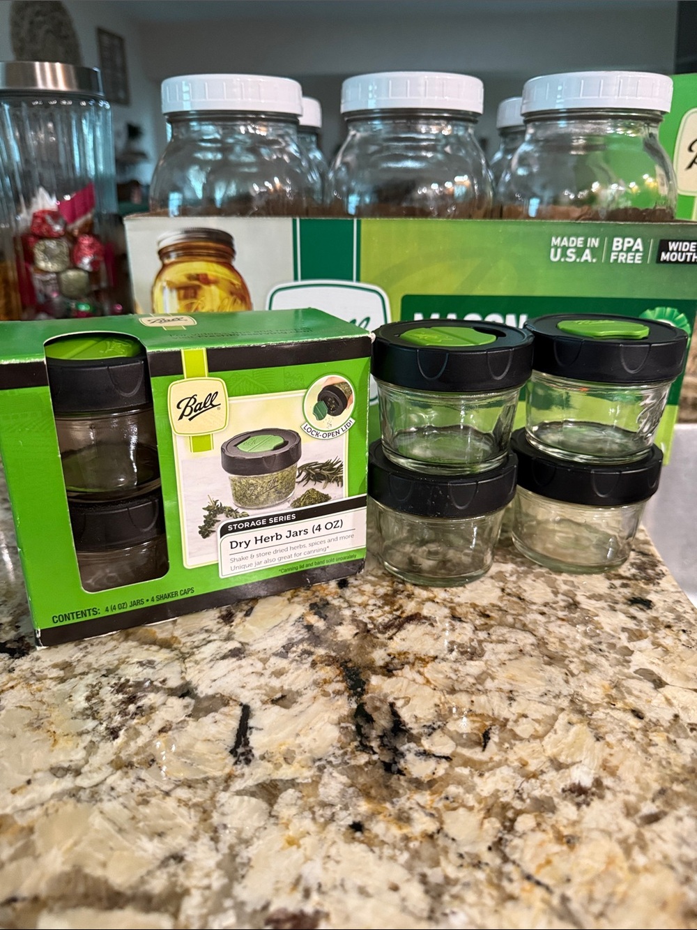 Ball Dry Herb Jars with Black Lids (Set of 8)